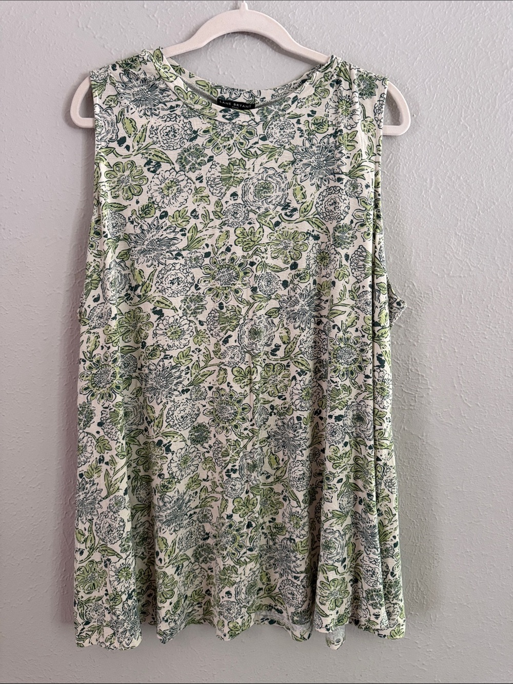 Lane Bryant Green and White Floral Tank